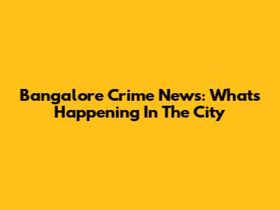 Bangalore Crime News: What's Happening In The City