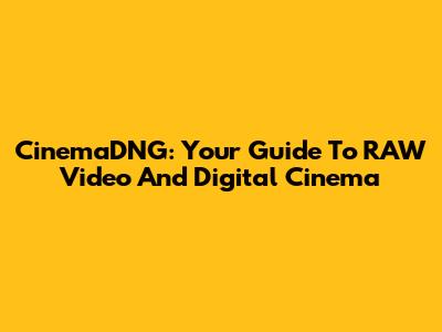 CinemaDNG: Your Guide To RAW Video And Digital Cinema