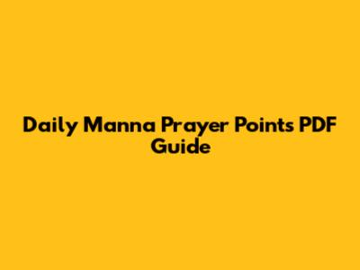 Daily Manna Prayer Points PDF Guide