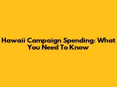 Hawaii Campaign Spending: What You Need To Know