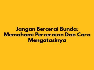 Jangan Bercerai Bunda: Memahami Perceraian Dan Cara Mengatasinya