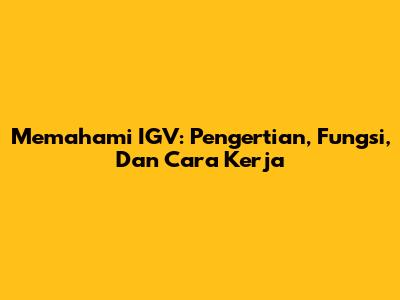 Memahami IGV: Pengertian, Fungsi, Dan Cara Kerja