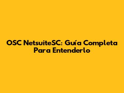 OSC NetsuiteSC: Guía Completa Para Entenderlo