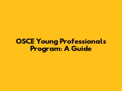 OSCE Young Professionals Program: A Guide