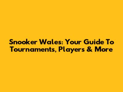 Snooker Wales: Your Guide To Tournaments, Players & More